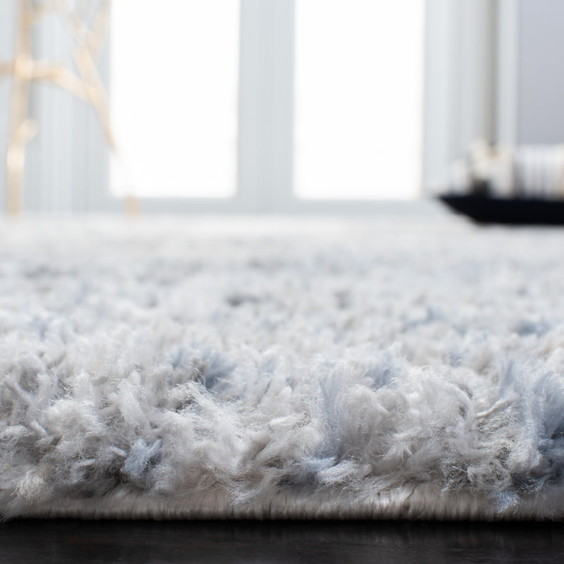 Berber Shag 5'3" Square Grey and Cream Synthetic Area Rug