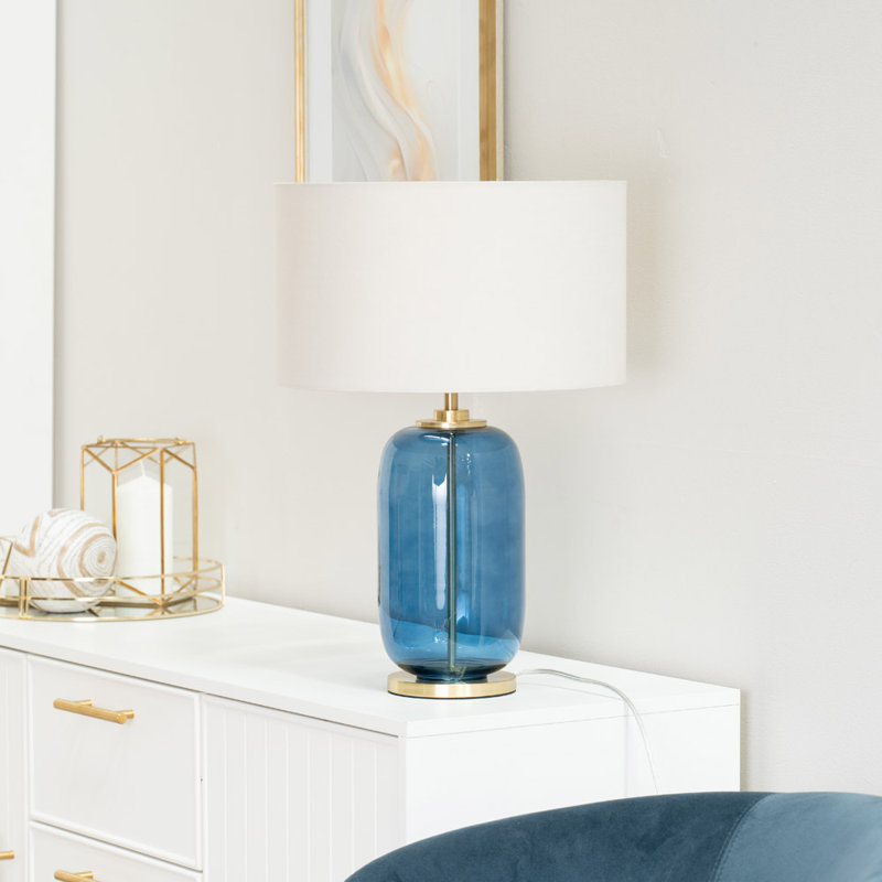 Angula Glass Table Lamp, White, Blue
