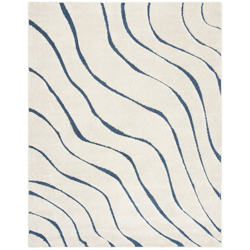 Ashal Shag Cream/Blue Area Rug, Rectangle 9' x 12'