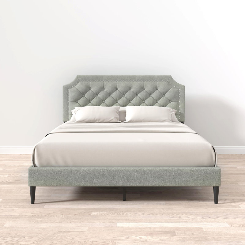 Asenet Upholstered Platform Bed, Queen, Stone