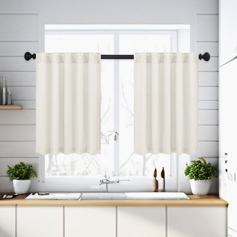 Browerville Linen Blended Tailored Semi-Sheer Short Cafe Curtain, Natural, 36" W x 36" L