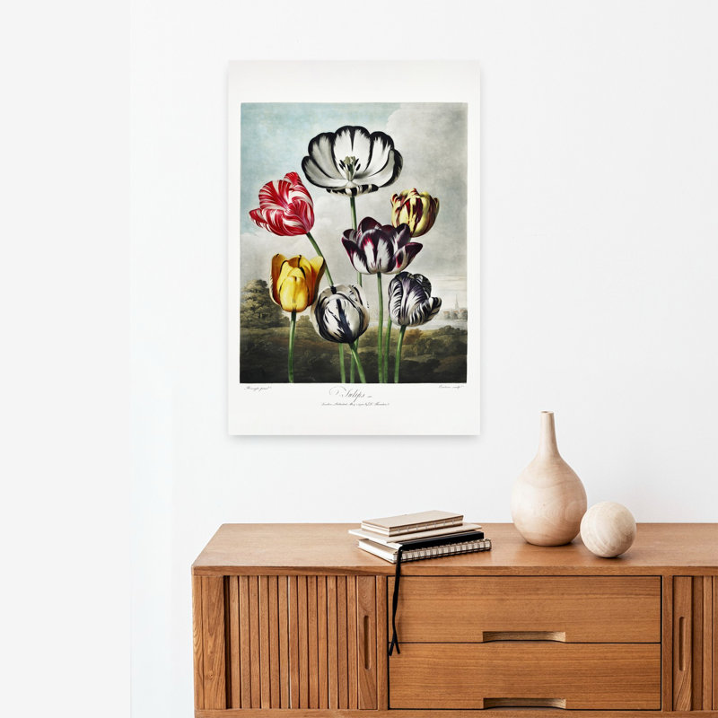 Art contemporain contemporain, paysage de tulipes rustiques rétro, H 24 po x l 16 po