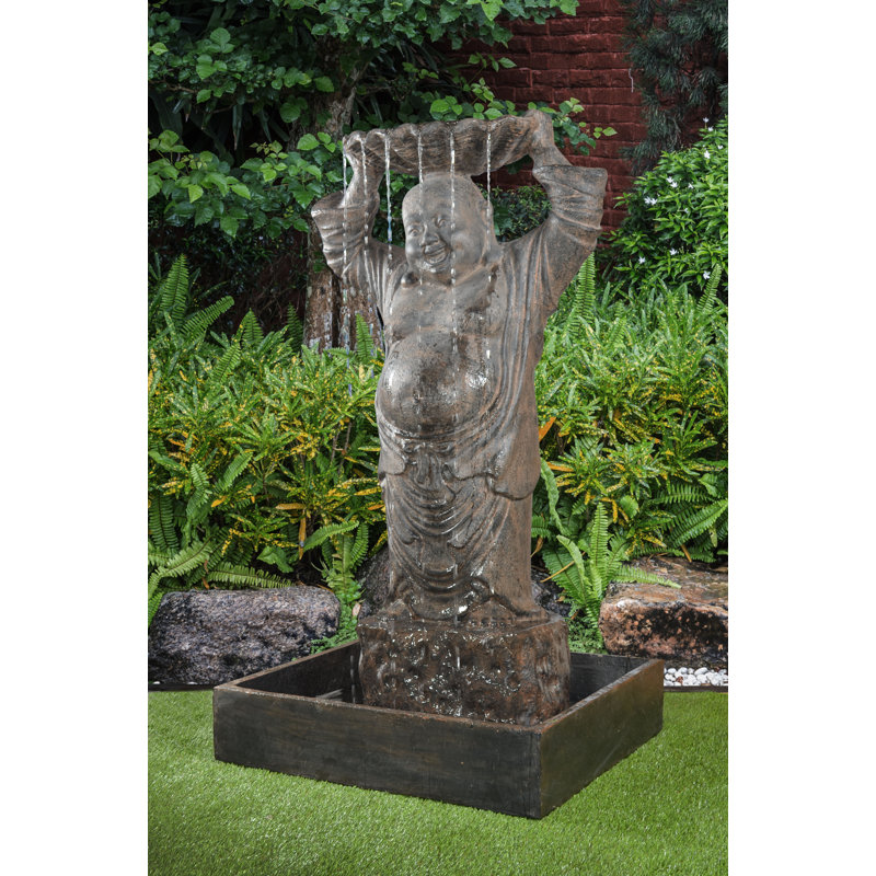 Fontaine bouddha heureux en fibre de verre