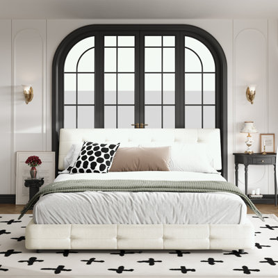 Très grande base de lit en chenille avec tête de lit capitonnée