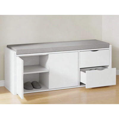 Modern Entryway Storage Bench With Shoe Rack And Drawers, Padded Cushion Seating, Multifunctional Shoe Bench For Foyer, Living Room, And Bedroom Organization