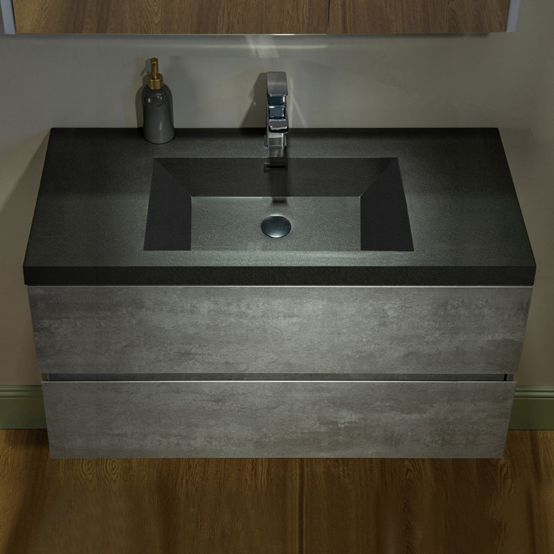 Vital 47-1/4 in. W x 19-5/8 in. D Wall Mounted Floating Bathroom Vanity in Grey with Composite Vanity Top, Black