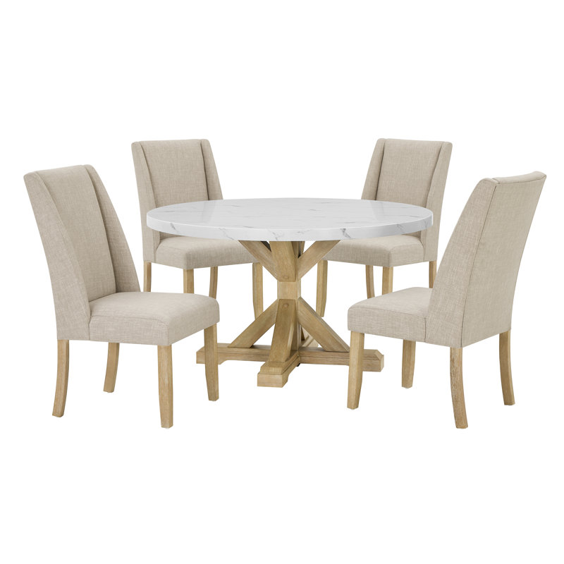 Rustic Round Faux Marble Dining Set