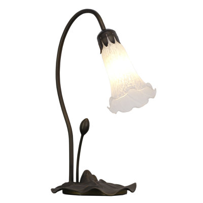 Lily Lamp Tiffany Style Table Lamp 14.5 Inch Tall Tulip Flower Accent Desk lamp with Lotus Leaf Base (1-Light/White Alabaster)