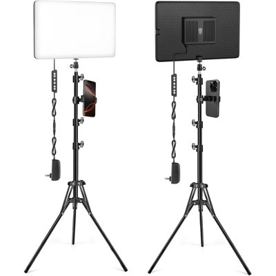 2-Pack LED Video Light Kit With Tripod Stand, 2500K-8500K Dimmable Studio Lighting For Photography, Live Streaming, Youtube Videos, And Podcasting, Includes Phone Holder