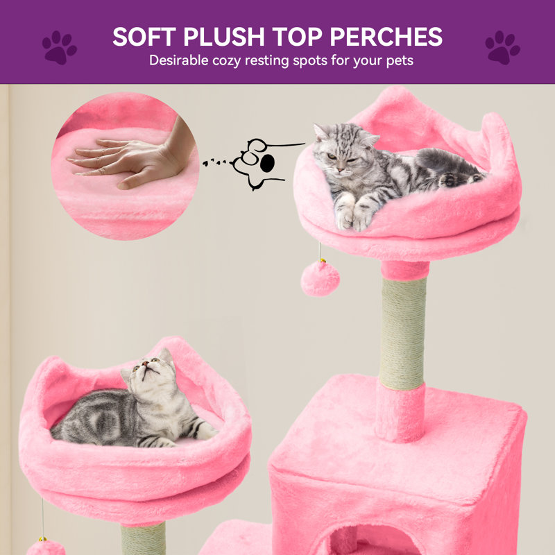 75" H Drusi Multi-Level Large Cat Tree with 3 Perchs, Pink