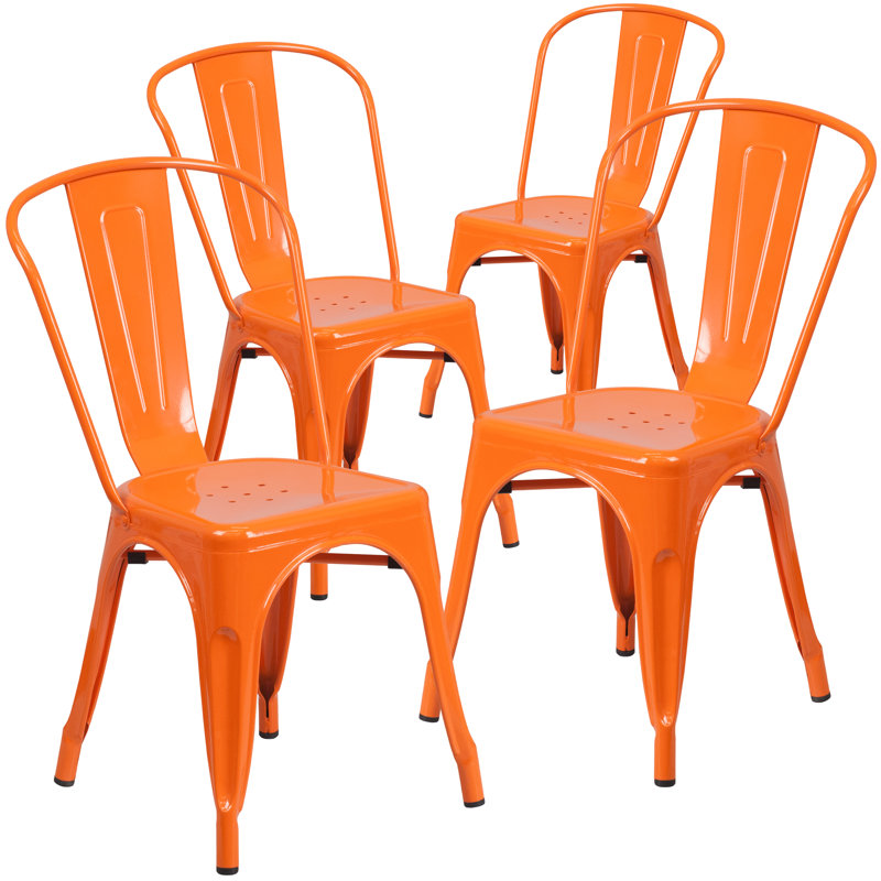 Commercial GradeMetal Indoor-Outdoor Stackable Chair, Orange