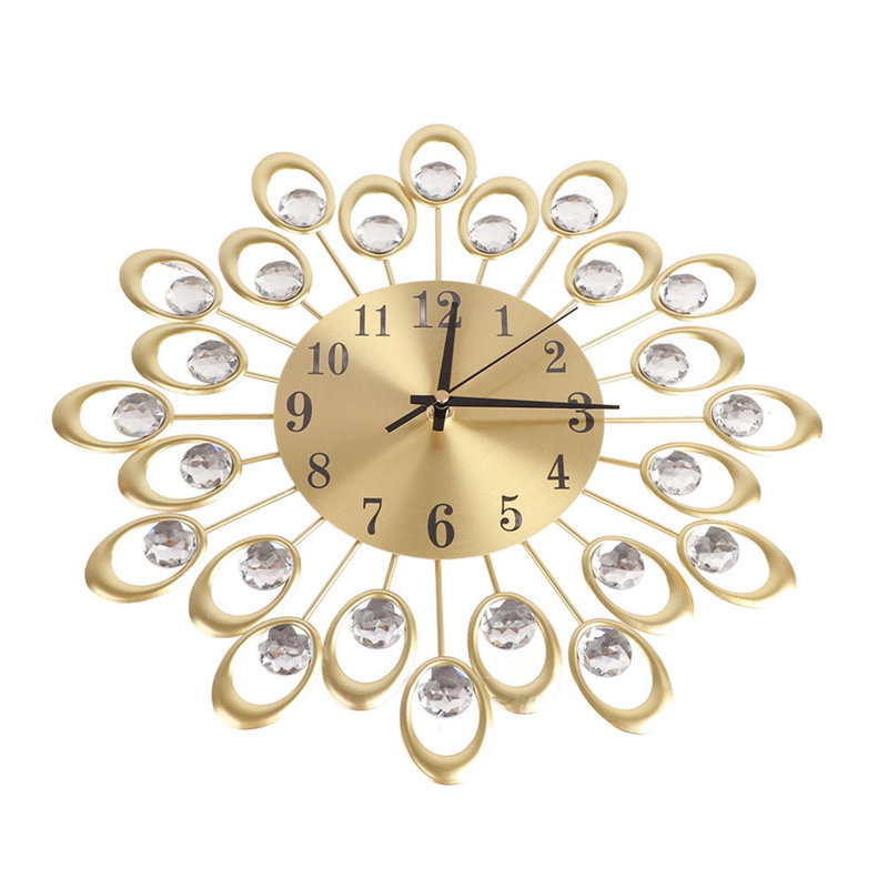 Horloge florale de style européen Mute à piles en fer Facile à lire Bureau à domicile (or)