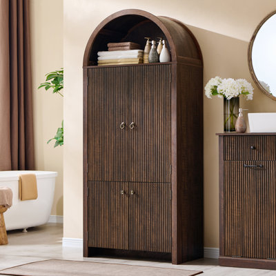 Armoire de rangement de 71 po de hauteur pour salle de bain arquée moderne, armoire de rangement cannelée avec 3 tablettes réglables, 6 tablettes de porte
