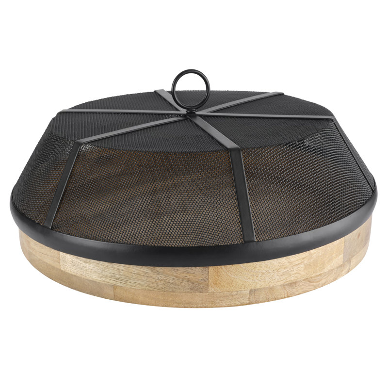 Handcrafted Mango Wood and Black Iron Mesh Lazy Susan, 14 Inches