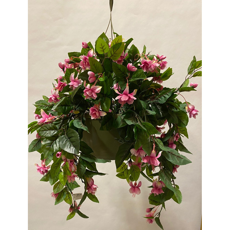 Fabric Fushia Hanging Basket Arrangement in Basket