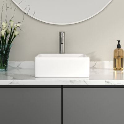 Lavabo vasque de salle de bain en céramique blanc L 15 po x l 15 po
