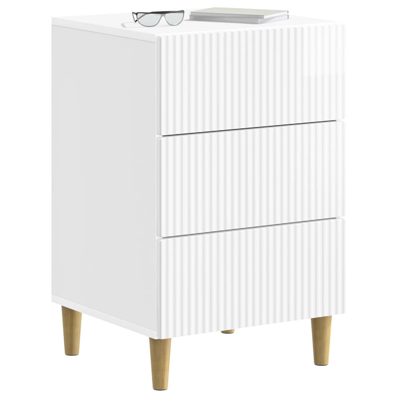 43cm W Manufactured Wood Bedside Table, High Gloss White
