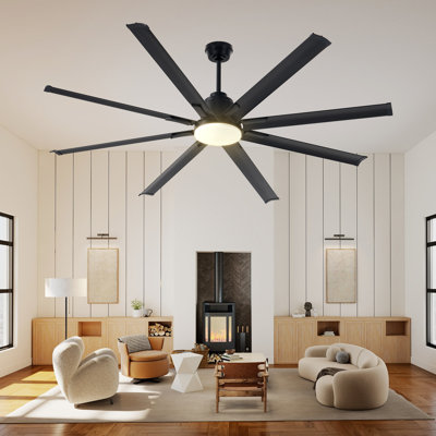 Ventilateur de plafond avec lumière Jawanna, grand ventilateur de plafond à 8 pales avec télécommande, moteur à courant continu réversible à 6 vitesses, utilisation intérieure / extérieure, DEL à 3 couleurs à intensité variable pour le salon, 