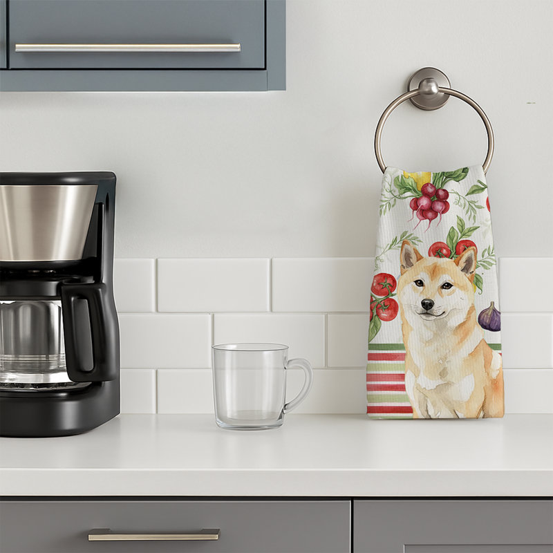 Cream Shiba Inu Vegetables Kitchen Towel, Cream Shiba Inu