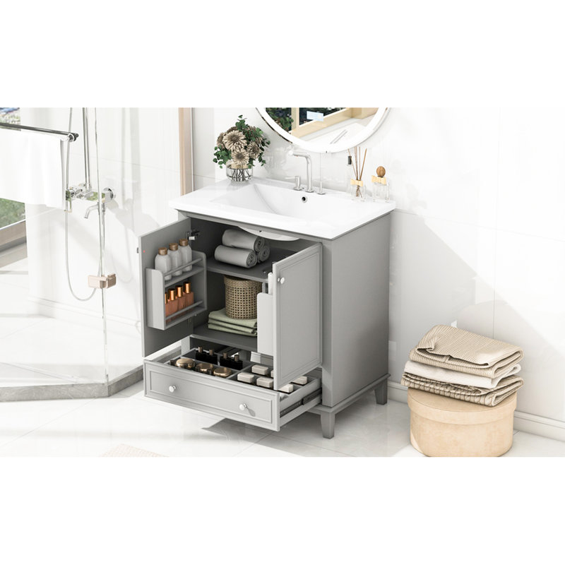 Armoire de salle de bain 30 "avec lavabo gris - porte de meuble-lavabo moderne avec tablette, Gris