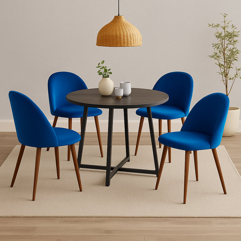 Ensemble de salle à manger 4 personnes avec table et chaises pour la cuisine ou la salle à manger, Grey, Bleu