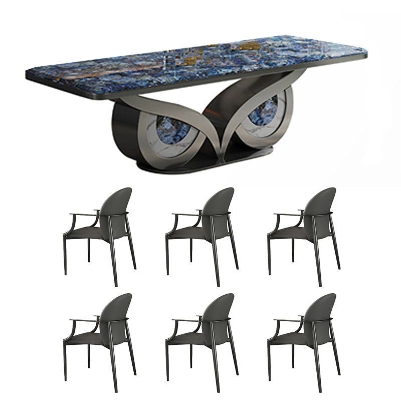 Ensemble de salle à manger rectangulaire moderne 35,4 po, Bleu, H 29,5 po x L 94,4 po x l 35,4 po