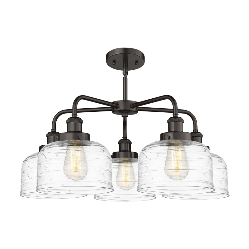 Lustre en verre à 5 lumières Bell, Tourbillon déco transparent, Bronze huilé