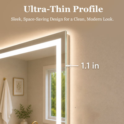 TMMV 48" W x 36" H Frameless LED Light Anti-Fog Wall Bathroom Vanity Mirror In Polished Crystal