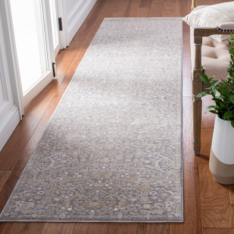 Tapis beige à motif floral Bardella, Tapis de couloir 2 pi 6 po x 10 pi