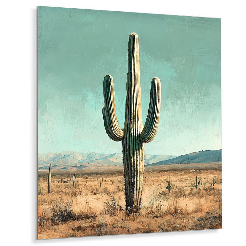 Cactus Saguaro et le ciel du désert III - Cactus en métal, impression traditionnelle sur métal, H 32 po x l 16 po