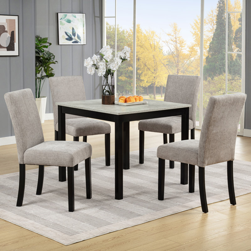 5-Piece Dining Set with Concrete-Effect Tabletop