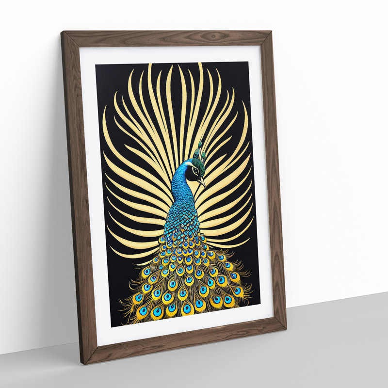 Precious Peacock - Single Picture Frame Print, 64cm H x 46cm W, Walnut