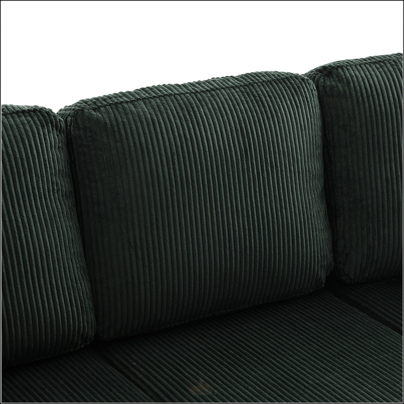 L-Shaped Sectional Sofa With Pull-Out Storage, Emerald