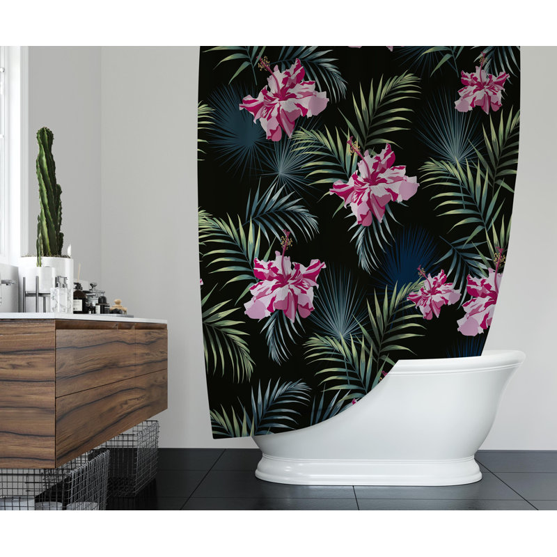 Rideau de douche simple à motif floral Skandar, H 90 po x l 70 po