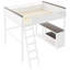 Grand lit mezzanine avec bureau, tablettes et boîte de rangement, station de charge USB, blanc