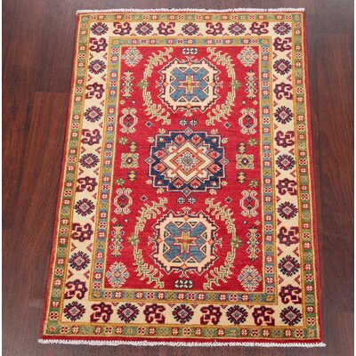 One-of-a-Kind Hand-Knotted 2010s Kazak Red/Blue/Beige 2'9"" x 3'11"" Wool Area Rug -  Rugsource, 1-DEF-4448