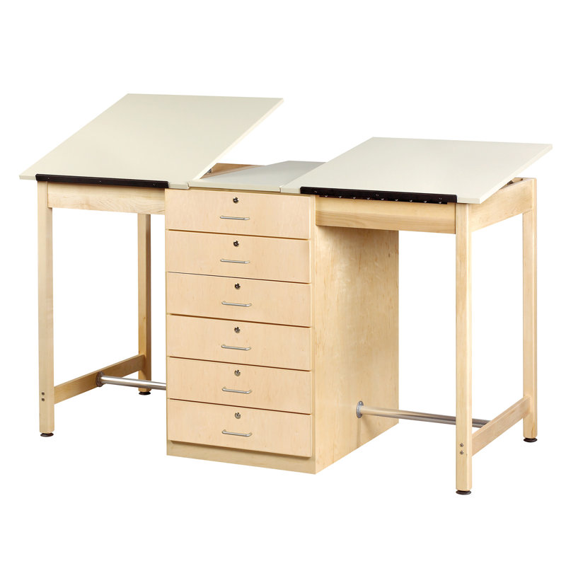 Table d'artiste / dessinateur 2 tiroirs, 6 tiroirs verrouillables 70 po x 32,5 po, Six tiroirs
