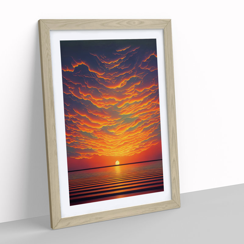XV1022-3410X Passionate Ocean Sunset - Wall Art, 48cm H x 36cm W, Oak Framed