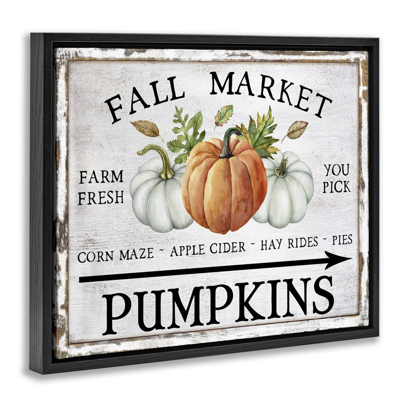 «Fall Market Pumpkins», art mural encadré noir sur toile flottante par Creatif Belle, H 25 po x l 31 po