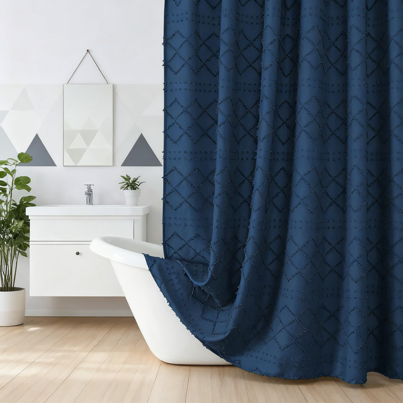 Rideau de douche Farmhouse, motif rayé à carreaux jacquard avec bords froncés, tissu en polyester doux, comprend des crochets résistants à la rouille pour une installation facile