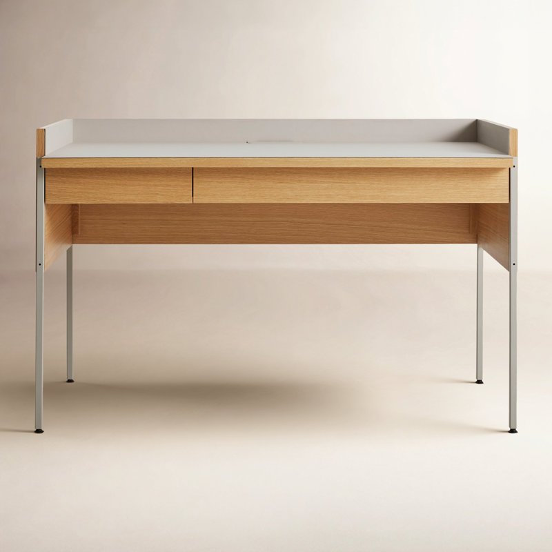 Tabloid Solid Wood Writing Desk, Putty/White Oak