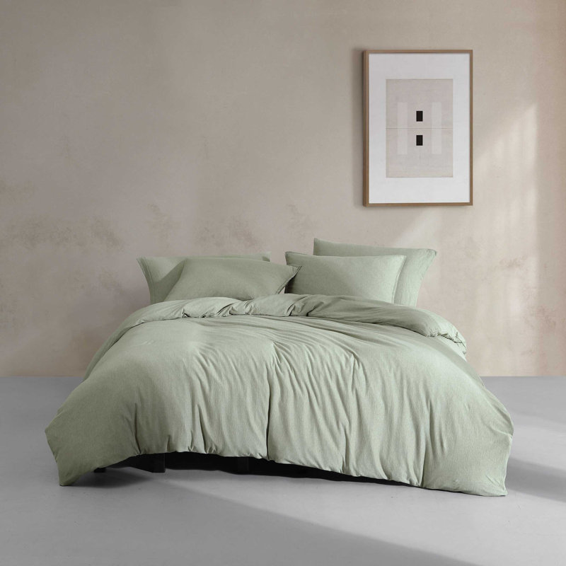 Ensemble d'édredon en mélange de coton, Édredon pour grand lit + 2 taies décoratives, Vert