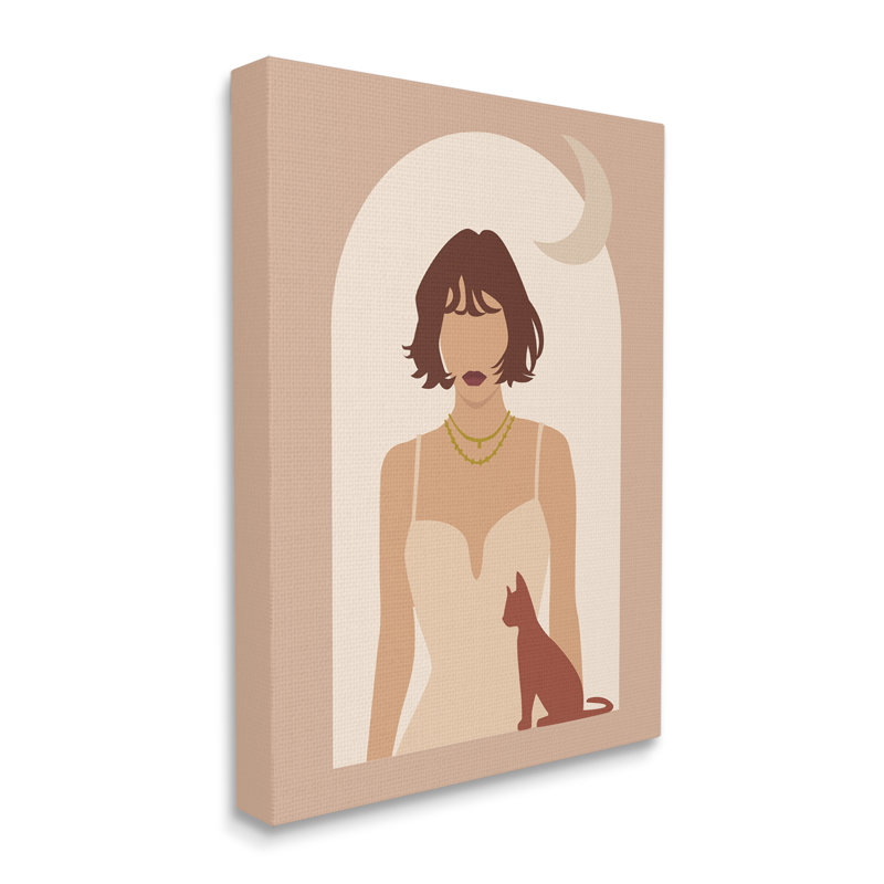 «Woman and Cat Arch Shape Cutout Moon Motif» par Birch & Ink - impression sur toile tendue, H 20 po x l 16 po x P 1,5 po