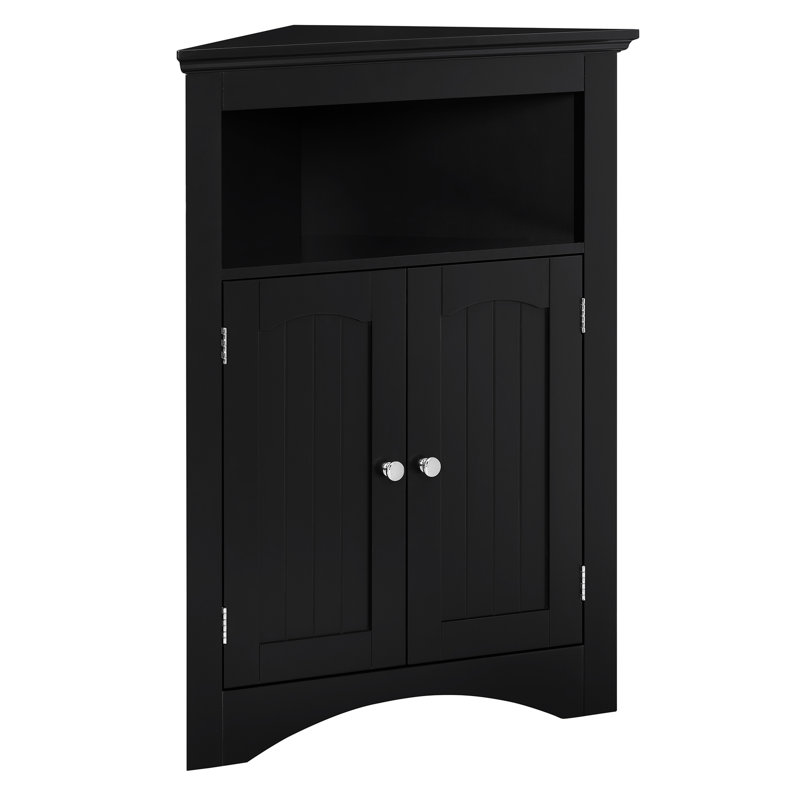 Black Corner Cabinet With Doors And Shelves For Bathroom, Living Room - Adjustable Shelves, Easy To Assemble, Multifunctional Storage Kitchen 24" Deep, Waterproof