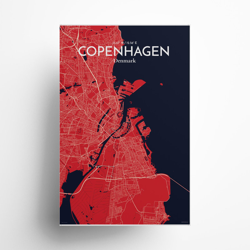 Copenhagen City Map In Nautical - No Frame Print, 17cm H x 11cm W x 0.05cm D