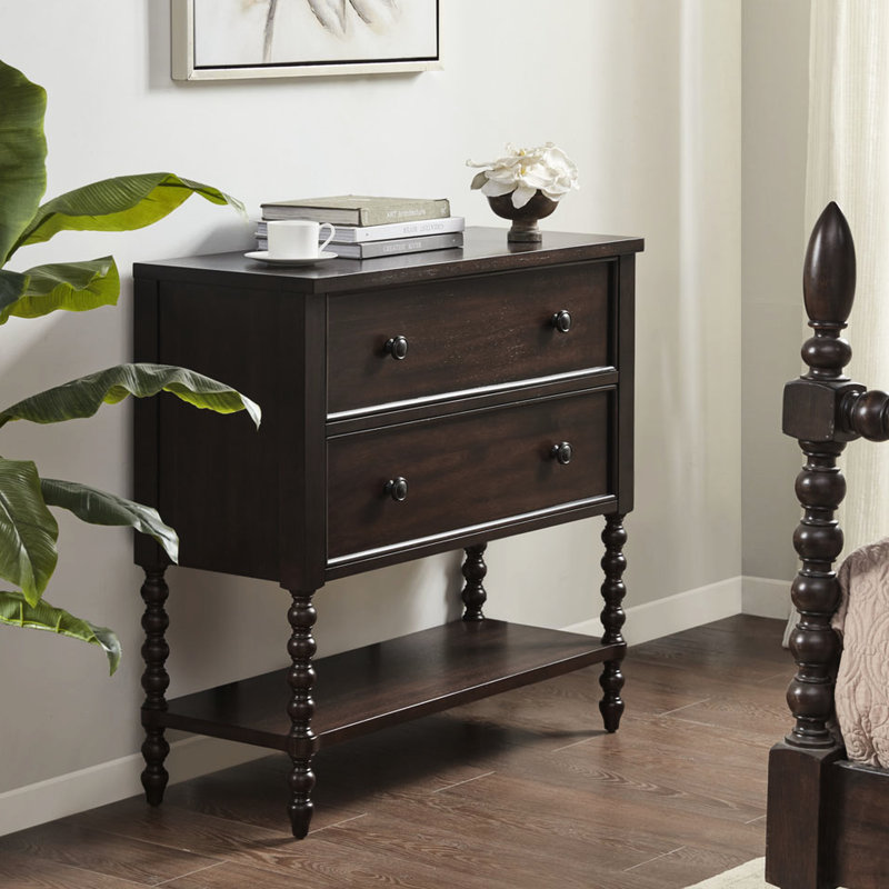 Decorative Chest - 2 Drawer, Solid Wood, Brown Finish Wood Frame Accent Drawers, Classic Storage Unit, Morocco Brown