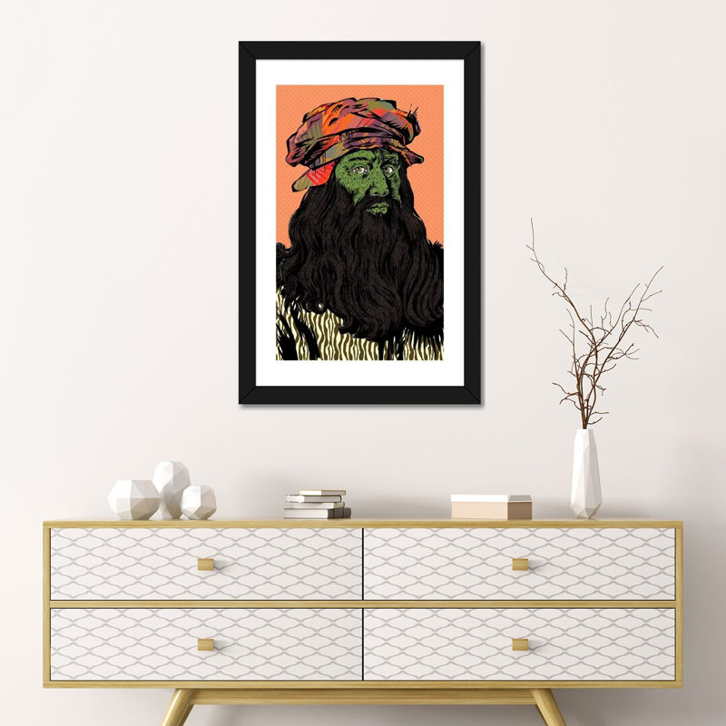 «Leonardo Da Vinci» par Technodrome1 - impression d'art graphique, Blanc, H 24 po x l 16 po x P 1 po, Papier encadré noir