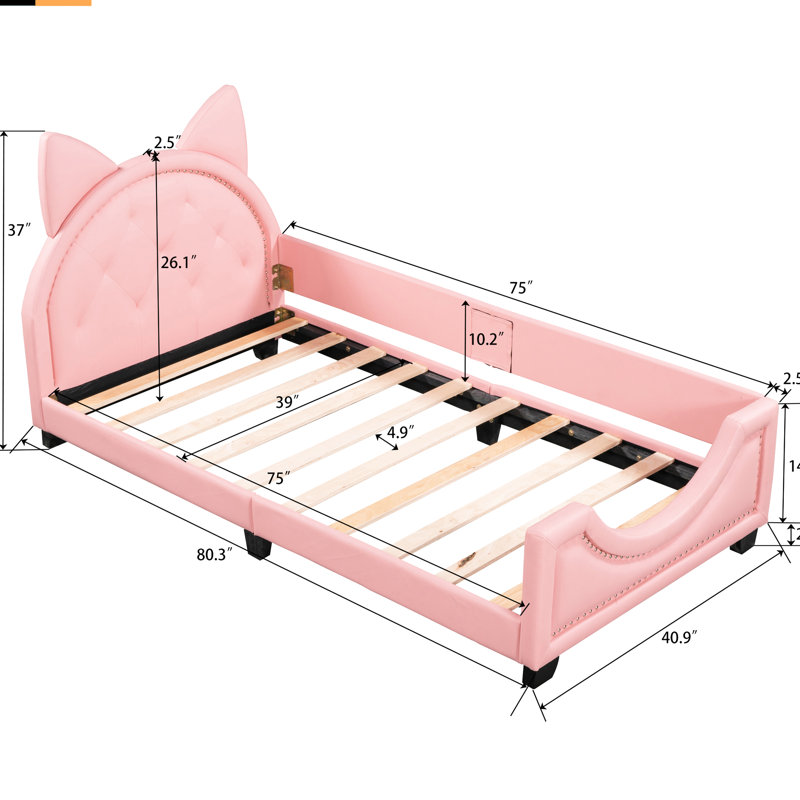 Pink Twin Upholstered Daybed - Generous Space For A Good Night's Rest With Upholstery And Carton Ears Headboard Low Profile Design