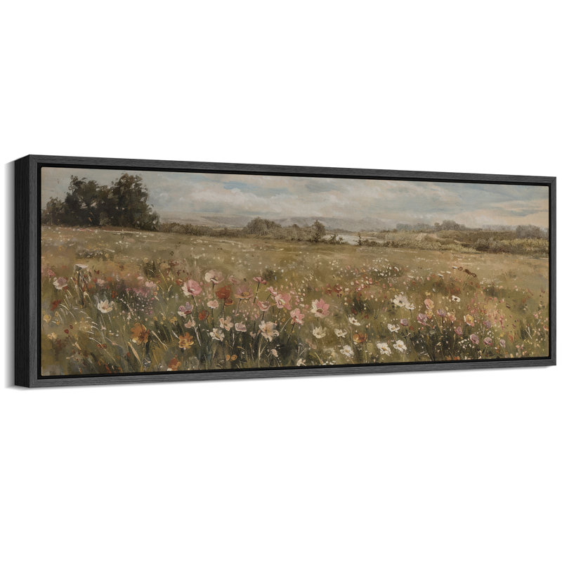 «Countryside Wildflowers Landscape», reproduction d'art sur toile encadrée, H 20 po x l 60 po, Noir, noir, noir, noir