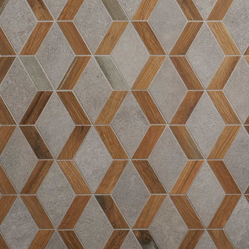 Eternal 9x12 Diamond Matte Wood Look and Cement Porcelain Mosaic Tile